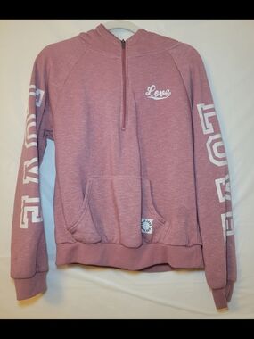 Half-Zip Crew Sweatshirt in Dusty Rose with 'Love' Embroidery